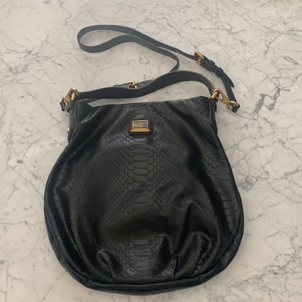 Marc by Marc Jacobs Black Croc Crossbody Bag Gold Hardware Good Condition